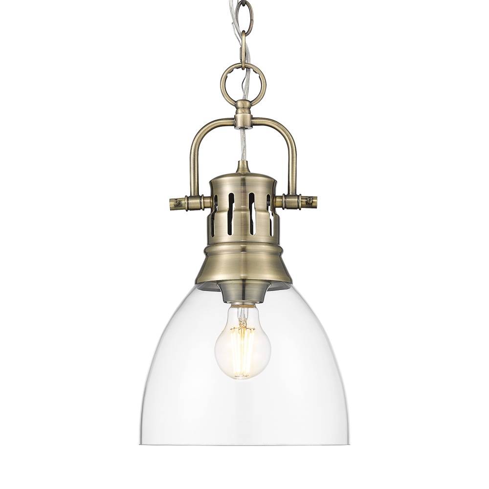 Yep by Golden Lighting Duncan 1-light 9in chain hung Pendant in Aged Brass and Clear Glass